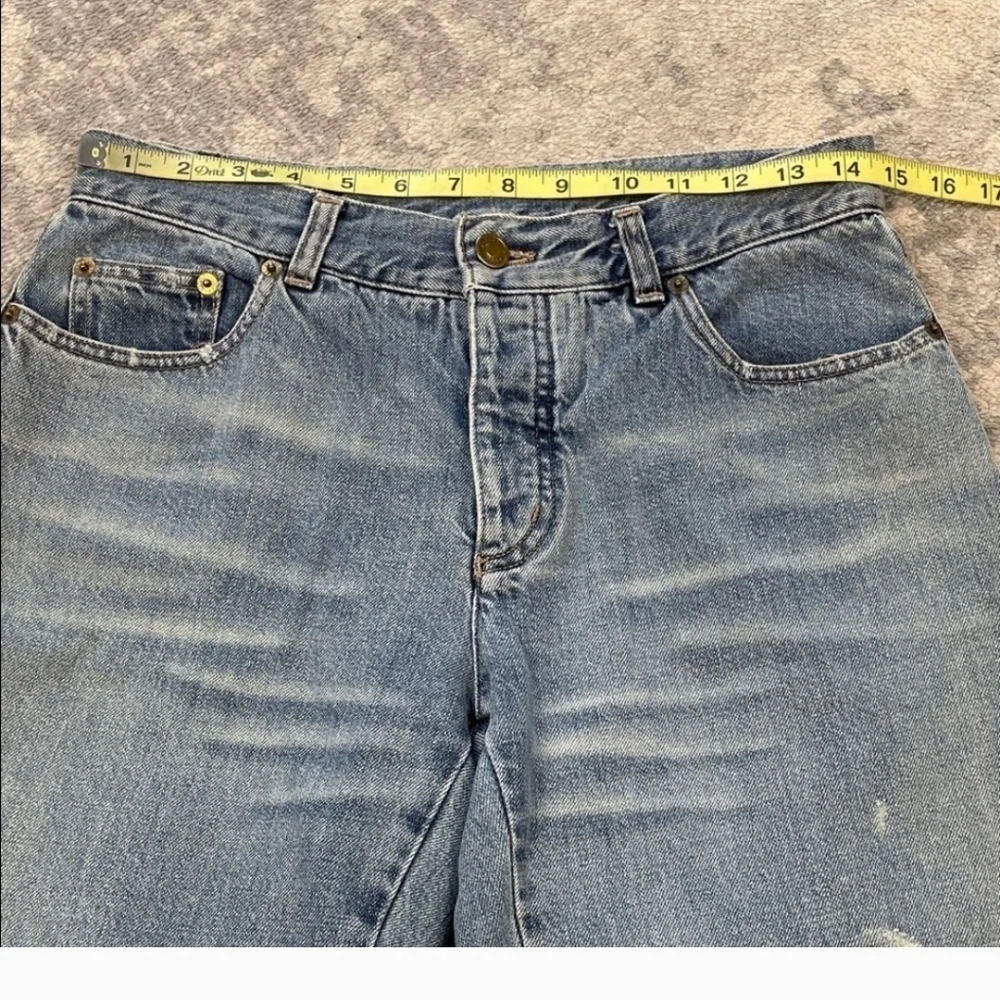 Gucci Mid Rise Tapered Straight Leg Jeans Concealed Button Fly Casual Blue